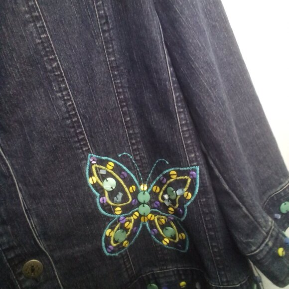 Alfred Dunner Jean Jacket 10P 10 Petite Button Up Butterfly Beading Denim Blue - Picture 9 of 15